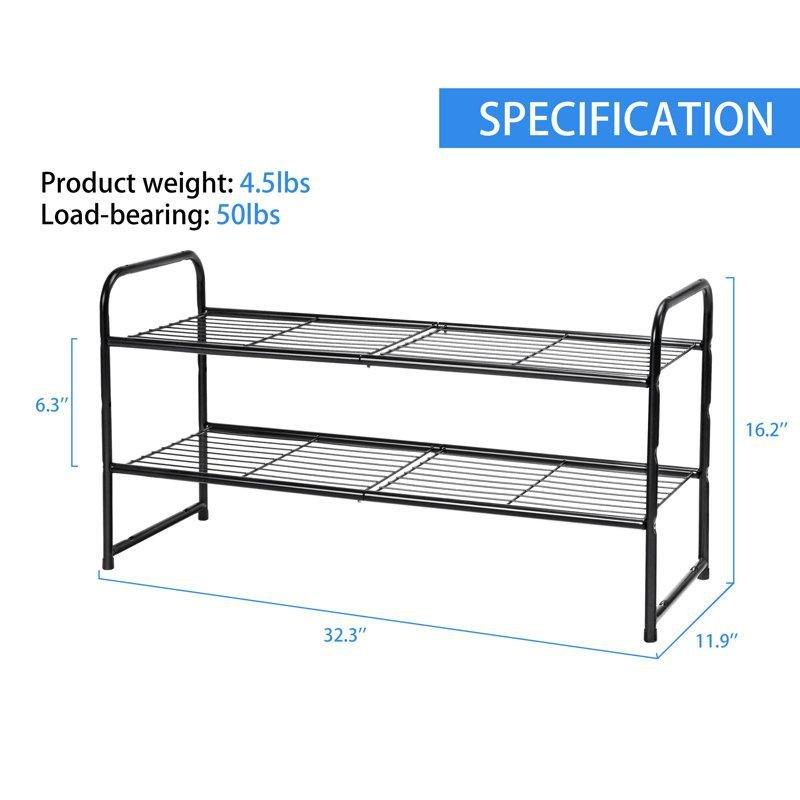 Siyah Metal 2 Katlı İstiflenebilir Ferforje Ayakkabılık - 83x31x42 cm - 121243