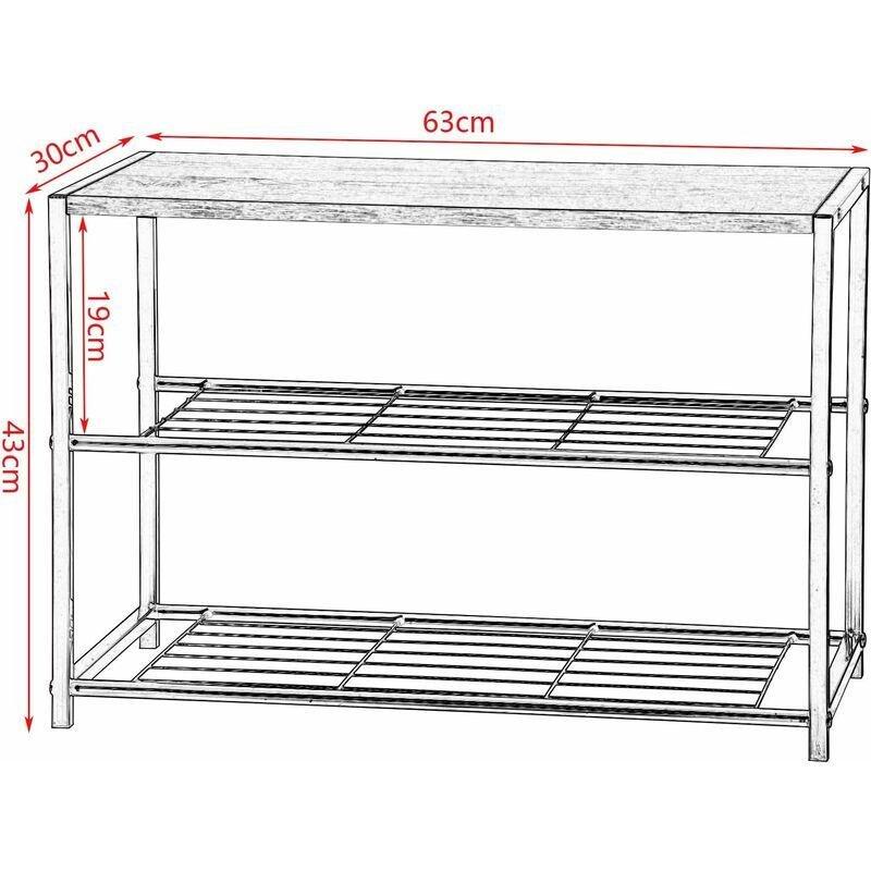 Siyah Metal 2 Raflı Oturaklı Ahşap Ayakkabılık - 63x30x43 cm - 119296