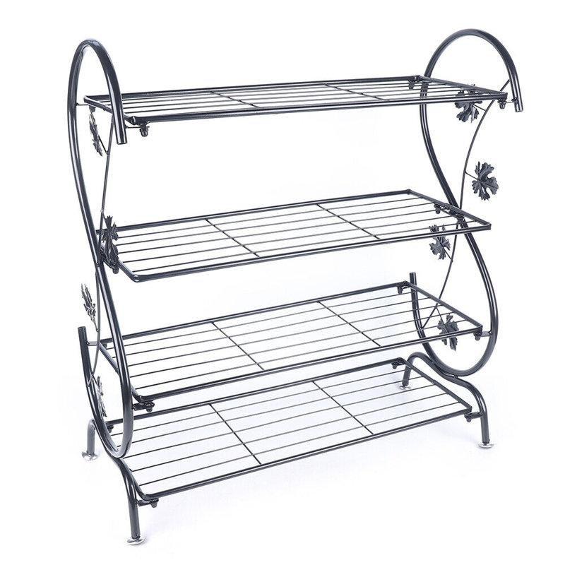 Siyah Metal 4 Katlı İstiflenebilir Ferforje Ayakkabılık - 60x30x70 cm - 121201