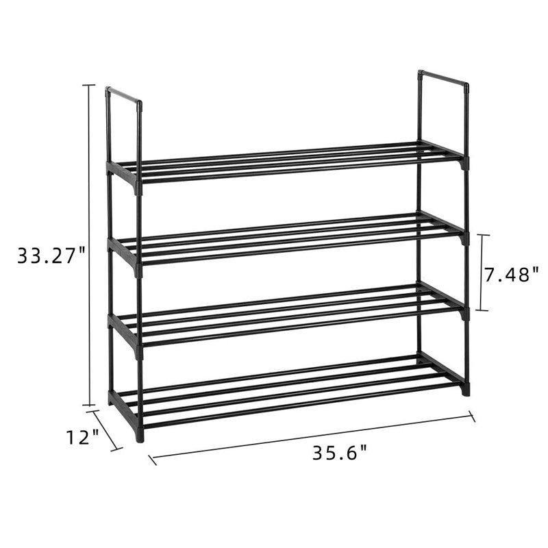 Siyah Metal 4 Raflı İstiflenebilir 2'li Set Ferforje Ayakkabılık - 93x85 cm - 121216