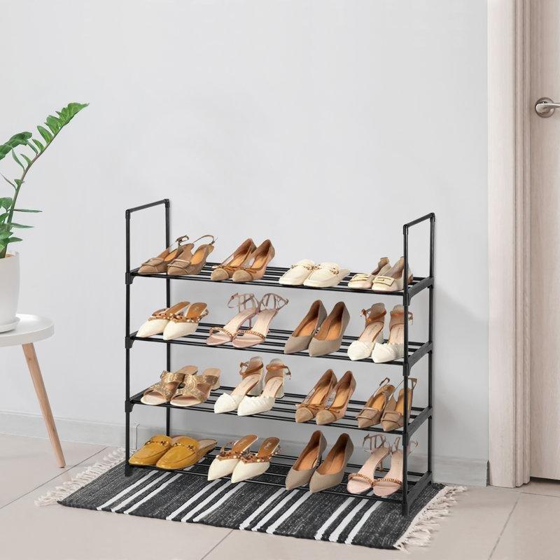 Siyah Metal 4 Raflı İstiflenebilir 2%27li Set Ferforje Ayakkabılık - 93x85 cm - 121216