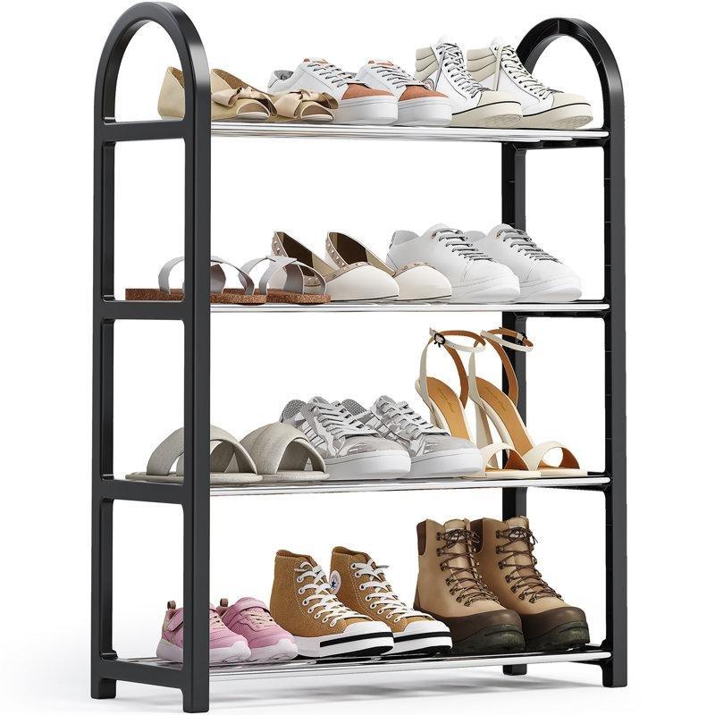 Siyah Metal 4 Raflı Portatif Ferforje Ayakkabılık - 49x19x65 cm - 121138