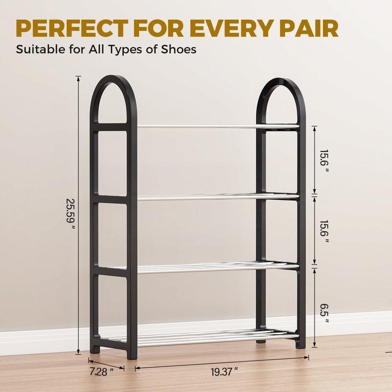 Siyah Metal 4 Raflı Portatif Ferforje Ayakkabılık - 49x19x65 cm - 121138