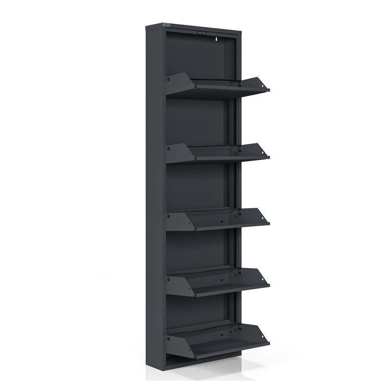 Siyah Metal 5 Katlı Antibakteriyel Düşer Kapaklı Ayakkabılık - 50x15x169 cm - 120766