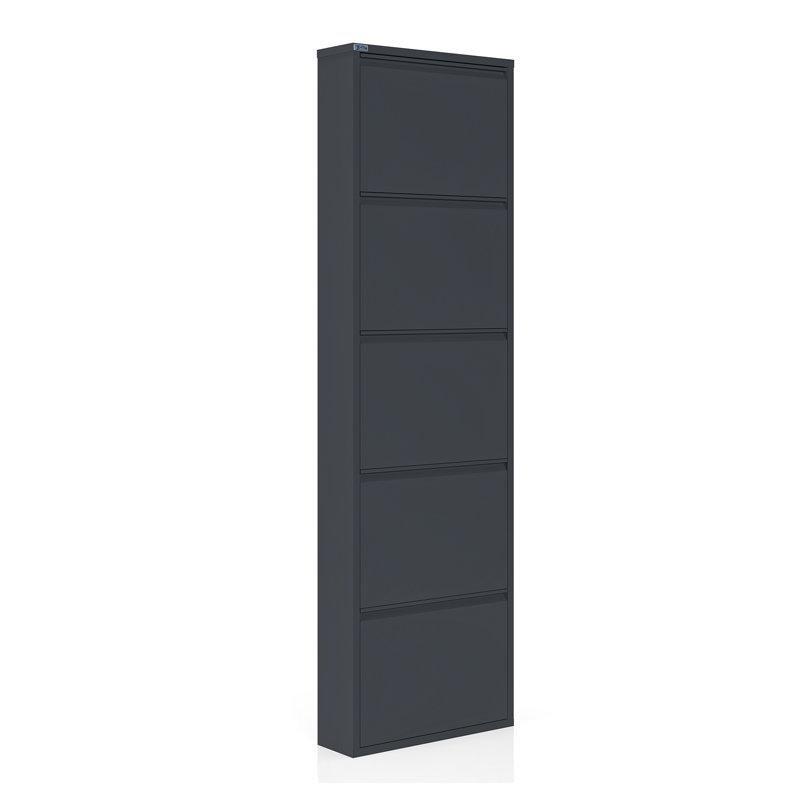 Siyah Metal 5 Katlı Antibakteriyel Düşer Kapaklı Ayakkabılık - 50x15x169 cm - 120766