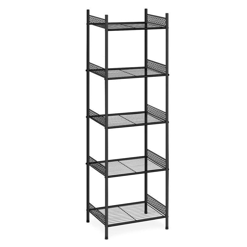 Siyah Metal 5 Katlı Bariyerli Ferforje Banyo Dolabı-42x32x145 cm - 114157