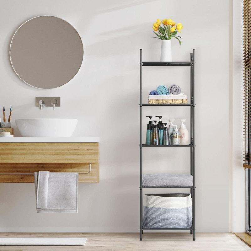 Siyah Metal 5 Katlı Bariyerli Ferforje Banyo Dolabı-42x32x145 cm - 114157