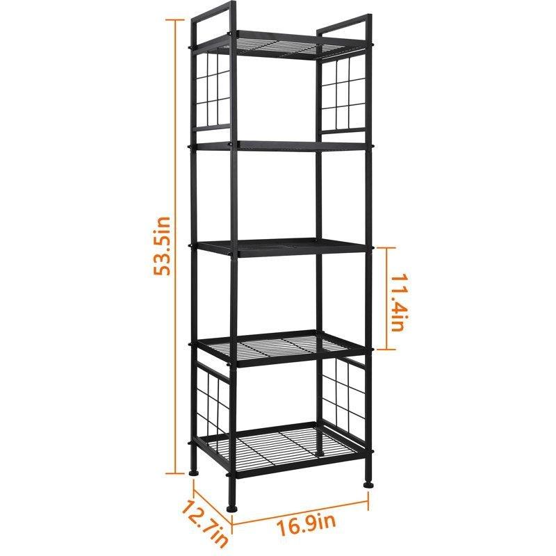 Siyah Metal 5 Raflı Ayarlanabilir Ayaklı Ferforje Banyo Dolabı-136x43x33 cm - 114166