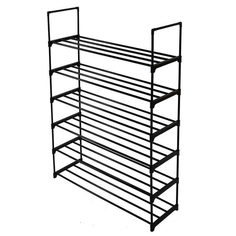 Siyah Metal 6 Katlı 30 Çift Kapasiteli Ferforje Ayakkabılık - 92x30x113 cm - 121180