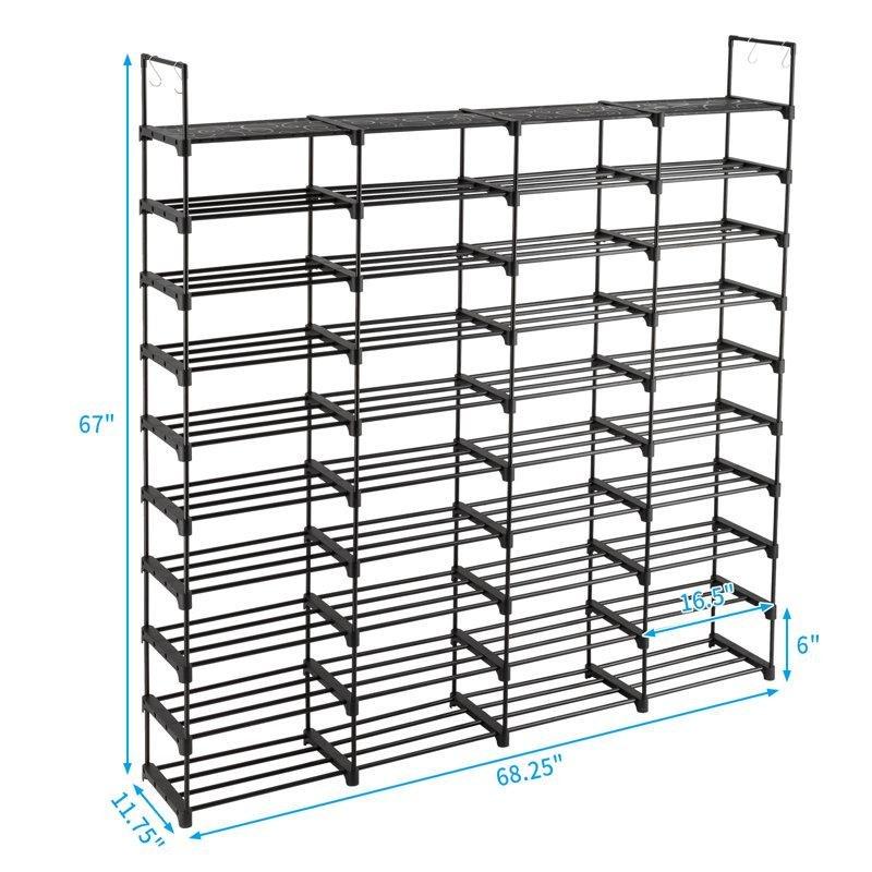 Siyah Metal 72 Çift Kapasiteli 10 Raflı İstiflenebilir Ferforje Ayakkabılık - 174x171x30 cm - 121162