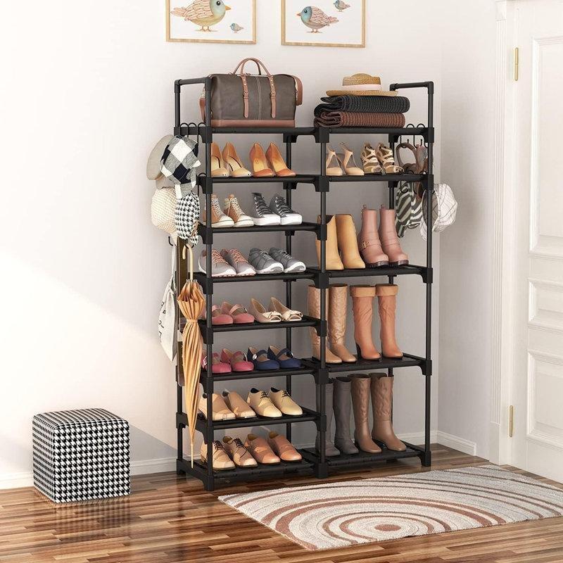 Siyah Metal 8 Katlı Modüler Ferforje Ayakkabılık - 89x31x143 cm - 121168