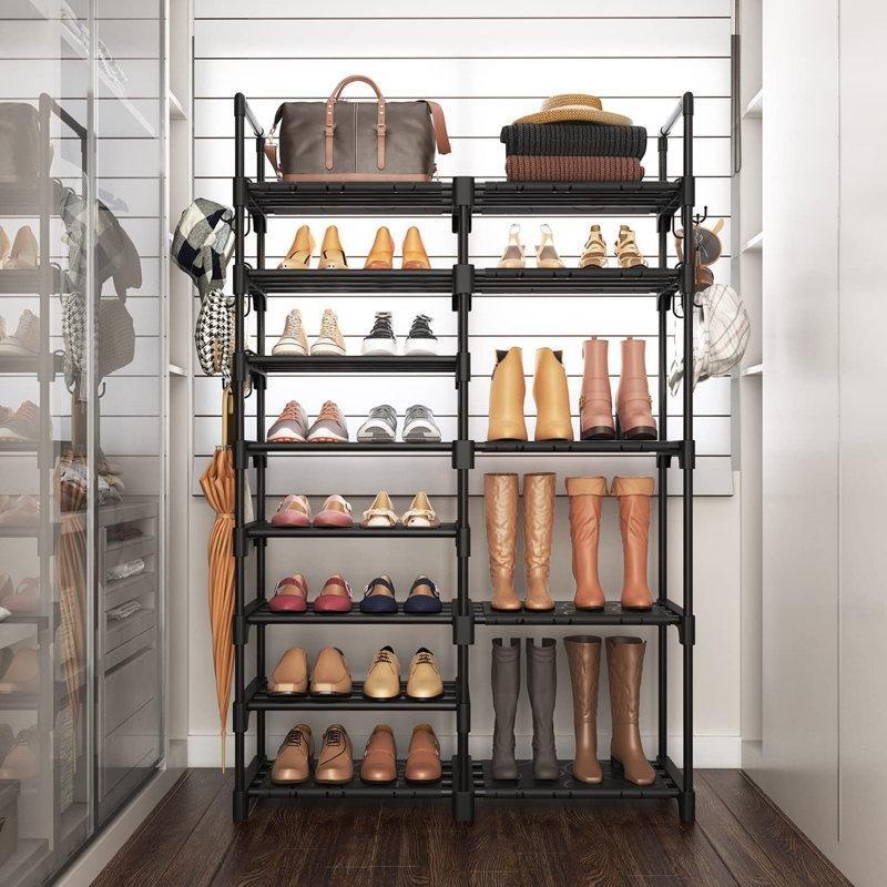 Siyah Metal 8 Katlı Modüler Ferforje Ayakkabılık - 89x31x143 cm - 121168