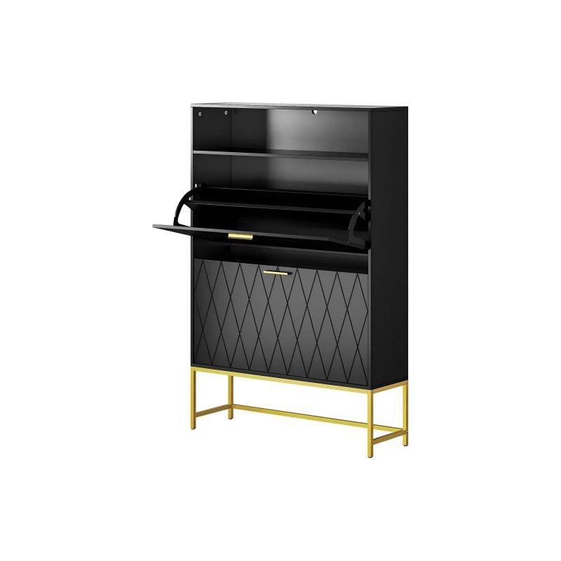 Siyah Metal Ayaklı 2 Düşer Kapaklı Raflı Ayakkabılık - 80x24x117 cm - 118621