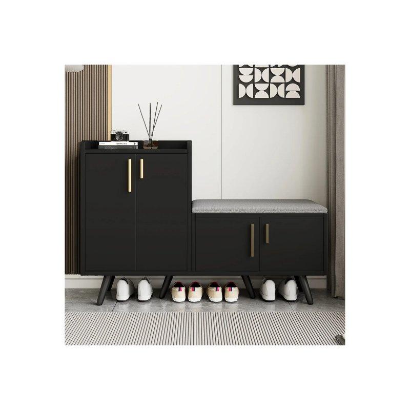 Siyah Metal Ayaklı 4 Kapaklı Minderli Ayakkabılık - 120x34x83 cm - 118750