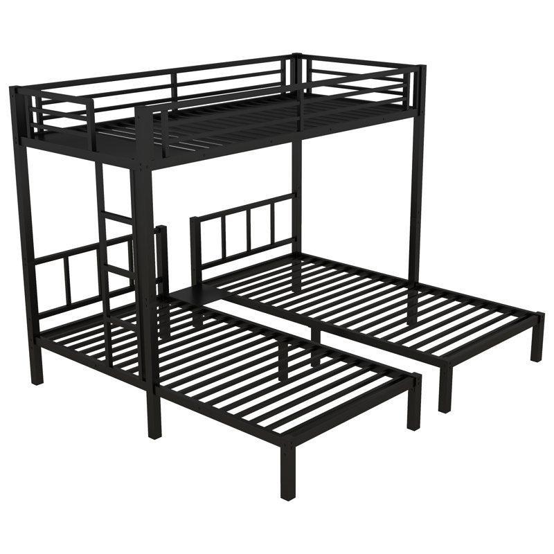 Siyah Metal Ayrılabilir Tasarımlı Üç Kişilik Raflı Ranza - 235x199x170 cm - 124155