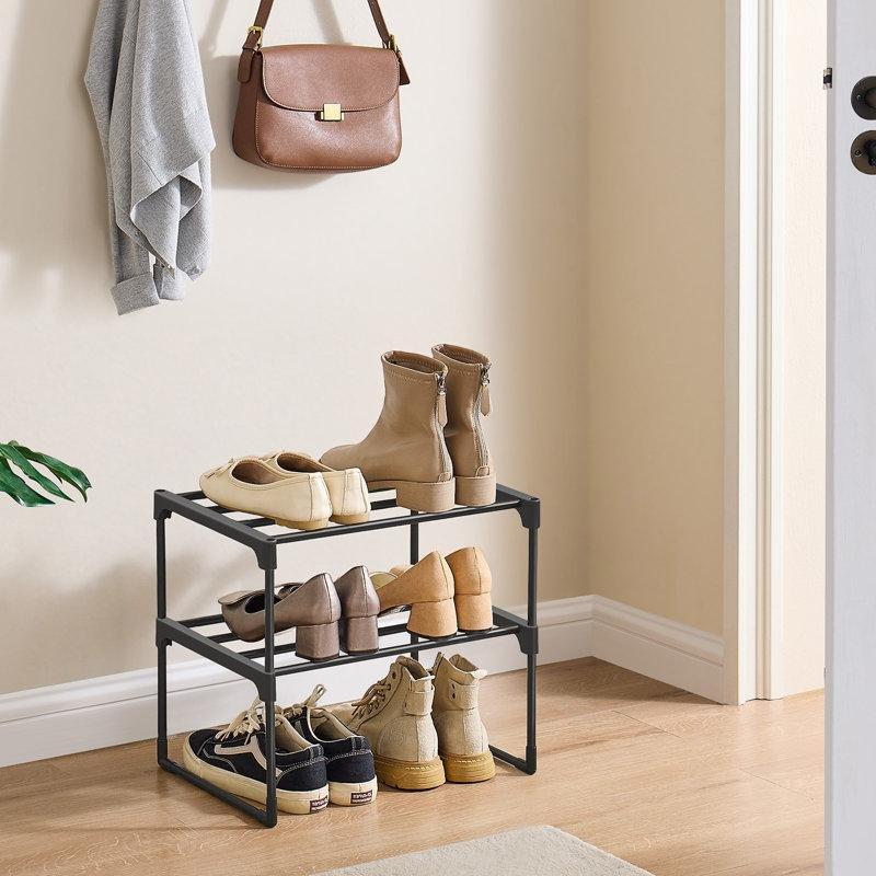 Siyah Metal Borulu İstiflenebilir Plastik Ayakkabılık - 43x30x38 cm - 121021