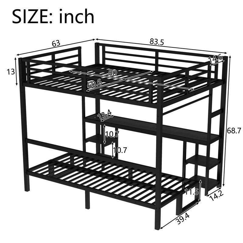 Siyah Metal Çalışma Masalı Raflı ve Koltuklu Dönüşebilen LED'li Ranza - 161x213 cm - 124476