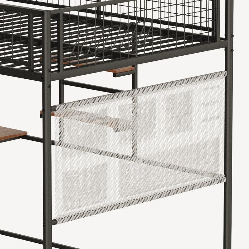 Siyah Metal Çalışma Masalı Şarj İstasyonlu ve LED Işıklı Ranza - 225x199 cm - 124704