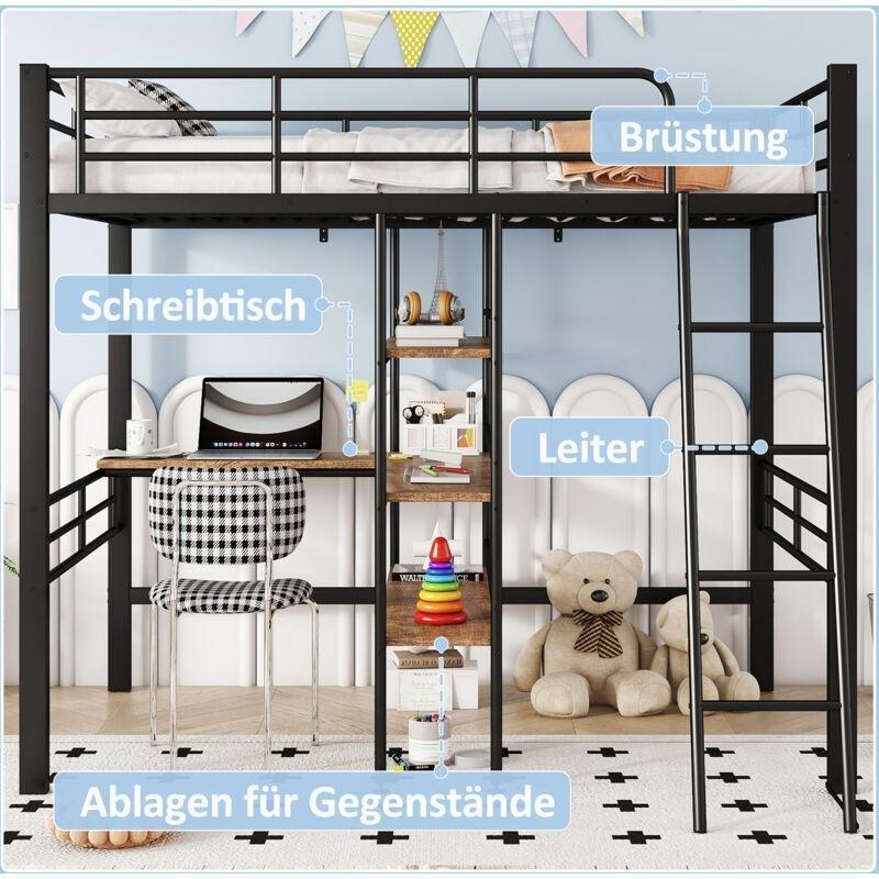 Siyah Metal Çalışma Masalı ve Kitaplıklı Ranza - 90x200 cm - 125008