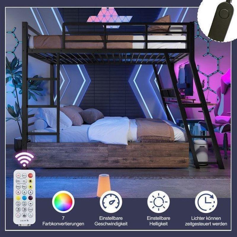 Siyah Metal Çalışma Masalı ve LED Işıklı Gamer Ranza - 140x200 cm - 125938