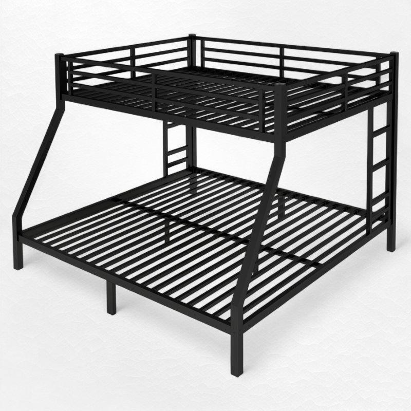 Siyah Metal Çift Merdivenli Geniş Alt Yataklı Ranza - 200x211 cm - 124518