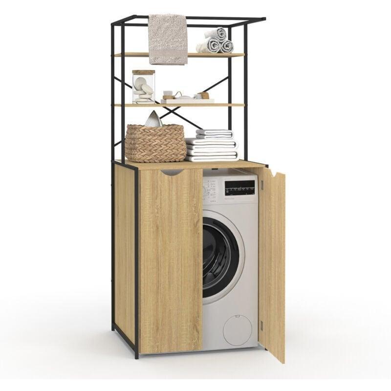 Siyah Metal Endüstriyel Raflı Çamaşır Makinesi Dolabı-66x63x162 cm - 118195