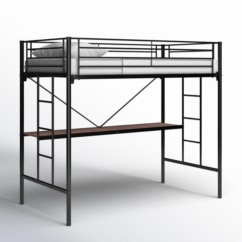 Siyah Metal Entegre Çalışma Masalı ve Merdivenli Ranza - 105x198x174 cm - 124317