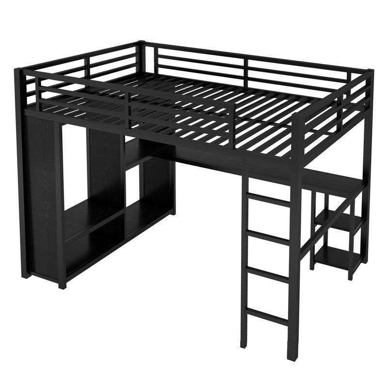 Siyah Metal Entegre Dolap ve Çalışma Masalı Ranza - 162x208 cm - 124374
