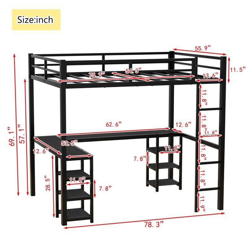 Siyah Metal Entegre L Çalışma Masalı ve Raflı Ranza - 142x199 cm - 124290
