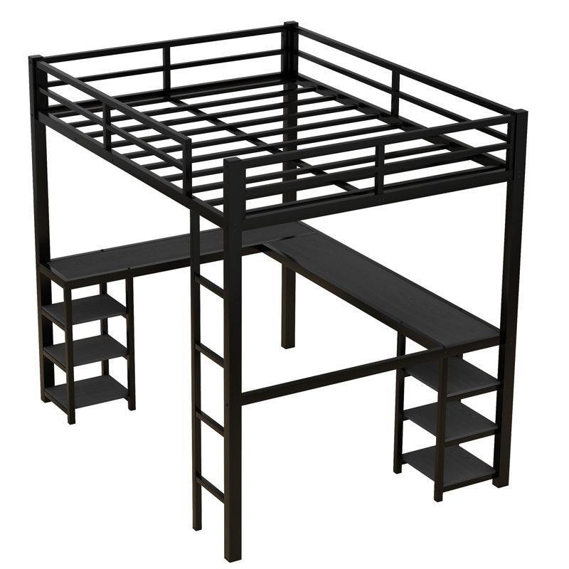 Siyah Metal Entegre L Çalışma Masalı ve Raflı Ranza - 142x199 cm - 124290