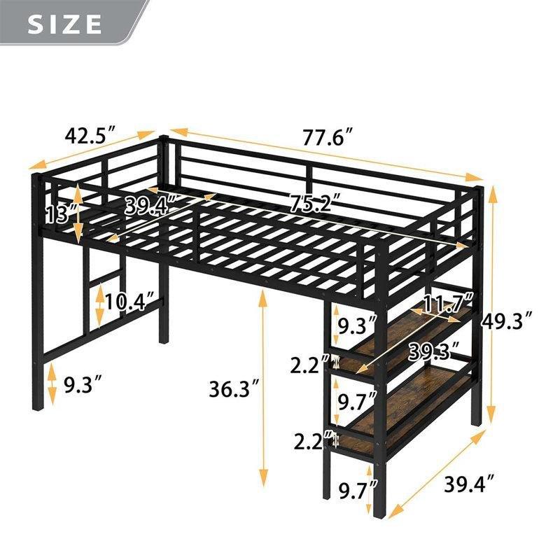 Siyah Metal Entegre Raflı ve Merdivenli Altı Boş Ranza - 108x197 cm - 124185