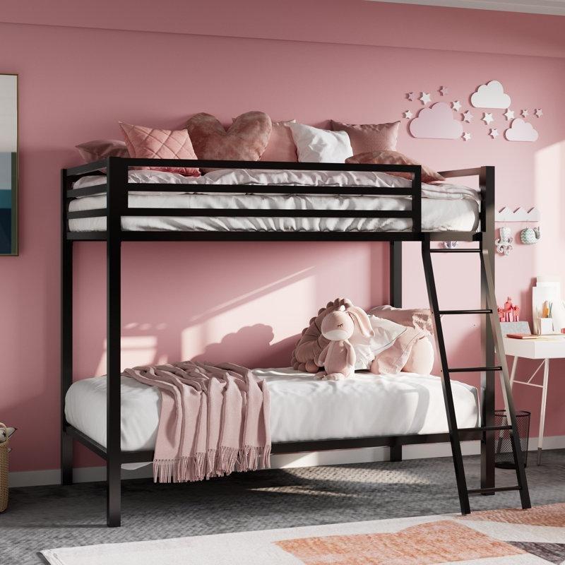 Siyah Metal Futon Tasarımlı Merdivenli Ranza - 105x198 cm - 124587
