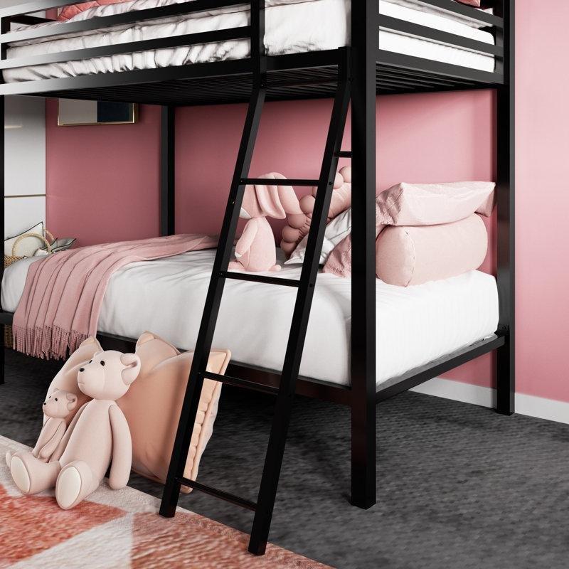 Siyah Metal Futon Tasarımlı Merdivenli Ranza - 105x198 cm - 124587