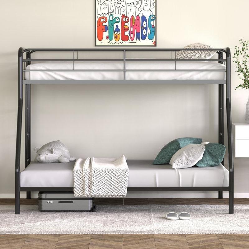 Siyah Metal Geniş Alt Yataklı Merdivenli Ranza - 145x199 cm - 124794