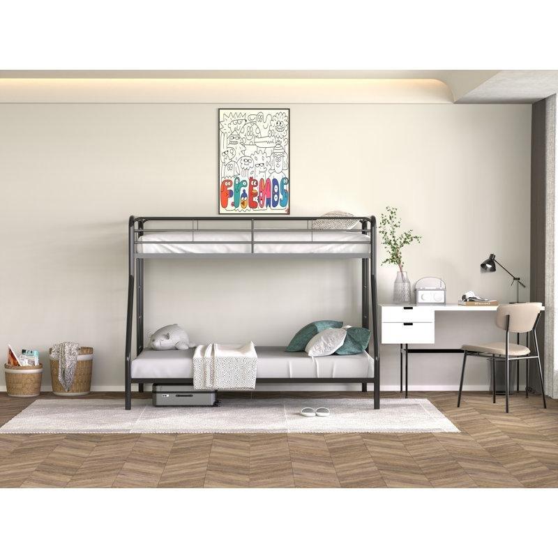 Siyah Metal Geniş Alt Yataklı Merdivenli Ranza - 145x199 cm - 124794