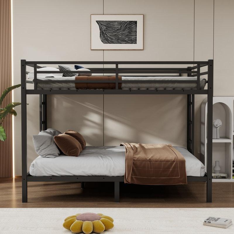 Siyah Metal Geniş Queen Ebatlı ve Merdivenli Ranza - 160x211 cm - 124608