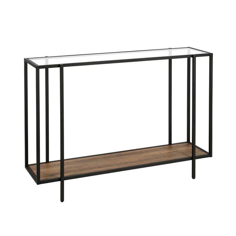 Siyah Metal Gövdeli Meşe Raflı Temperli Cam Dresuar - 107x31x77 cm - 131743