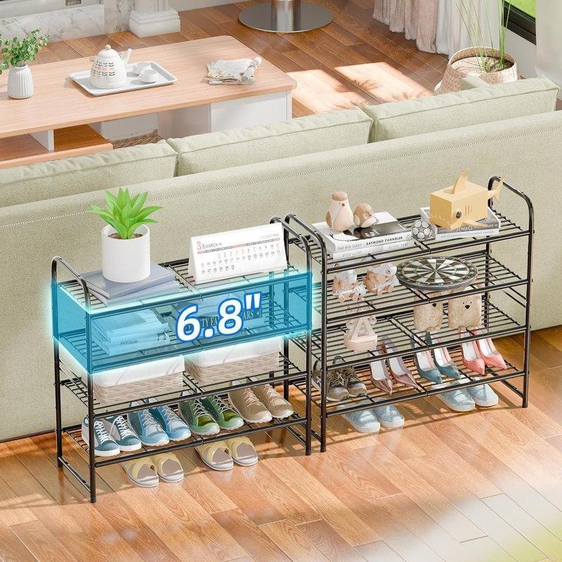 Siyah Metal İstiflenebilir 4 Katlı Ferforje Ayakkabılık - 84x31x82 cm - 121213
