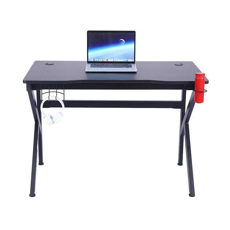 Siyah Metal Kablo Geçişli Bardaklıklı Oyuncu Bilgisayar Masası-110x60x75 cm - 115891