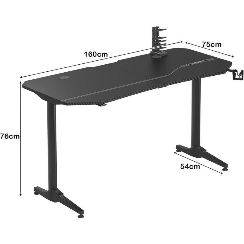 Siyah Metal Karbon Fiber Kaplama Kablo Yönetimli Oyuncu Bilgisayar Masası-160x75x76 cm - 115769