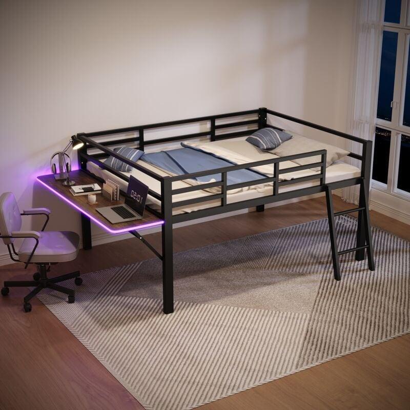 Siyah Metal Katlanır Masalı ve LED Işıklı Ranza - 140x200 cm - 124824