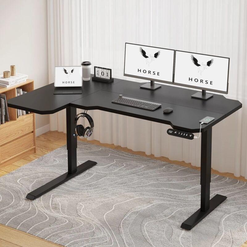 Siyah Metal L Şekilli Elektrikli Ayarlanabilir Bilgisayar Masası-100x150x115 cm - 114303
