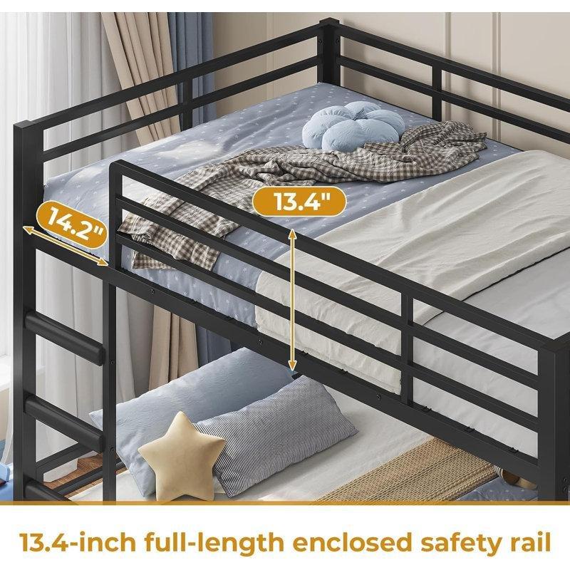 Siyah Metal LED Işıklı Priz Bölmeli ve Çekmeceli Ranza - 107x198 cm - 124575