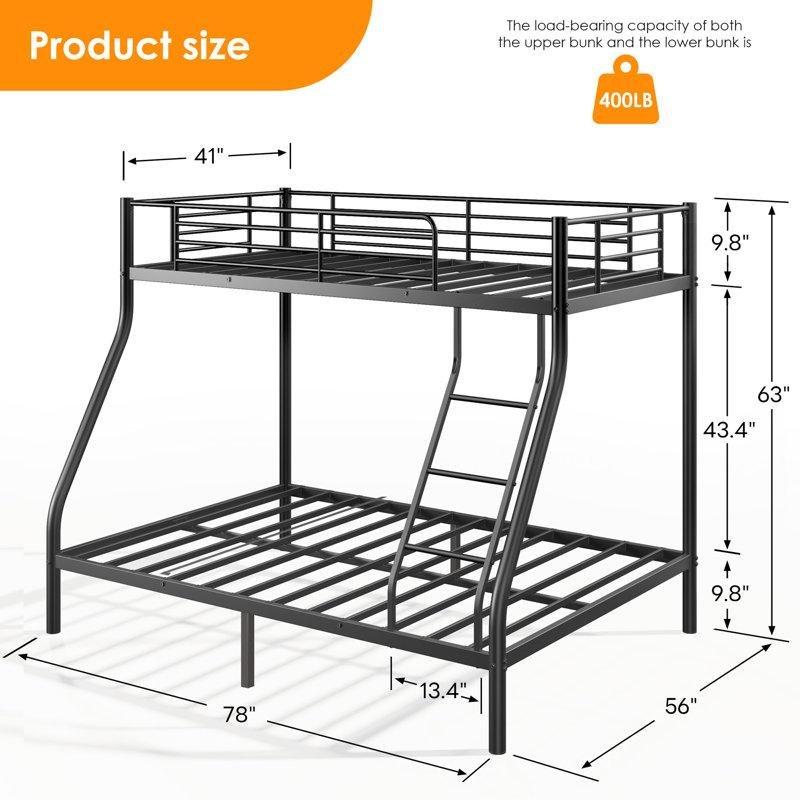Siyah Metal Merdivenli Altı Geniş Ranza - 142x198 cm - 124146