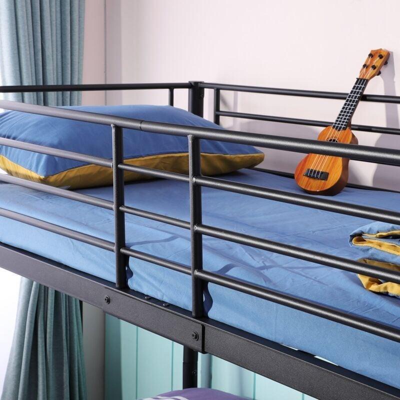 Siyah Metal Merdivenli Geniş Alt Yataklı Ranza - 148x210 cm - 125179