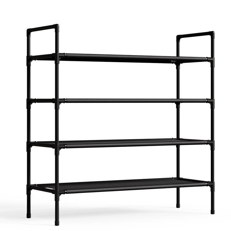 Siyah Metal Profil ve Oxford Kumaş 4 Katlı İstiflenebilir Ferforje Ayakkabılık - 71x28x89 cm - 121225
