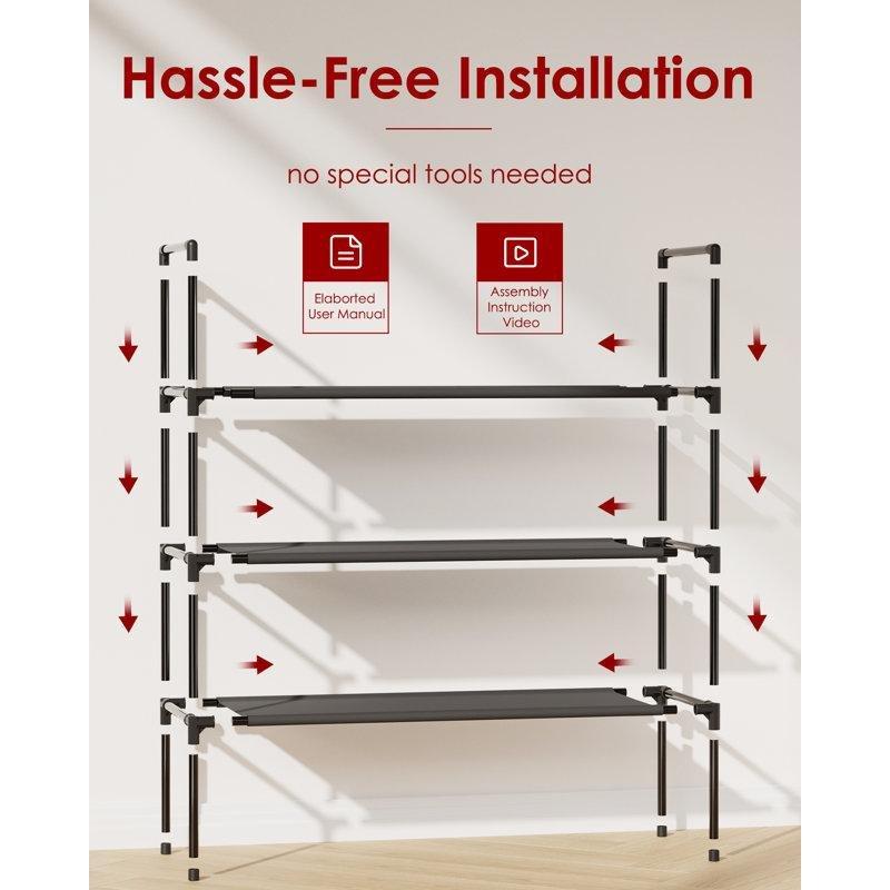 Siyah Metal Profil ve Oxford Kumaş 4 Katlı İstiflenebilir Ferforje Ayakkabılık - 71x28x89 cm - 121225