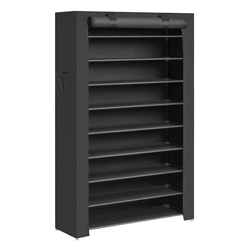 Siyah Metal Profilli 9 Katlı Fermuarlı Kapaklı Plastik Ayakkabılık - 161x88 cm - 120994