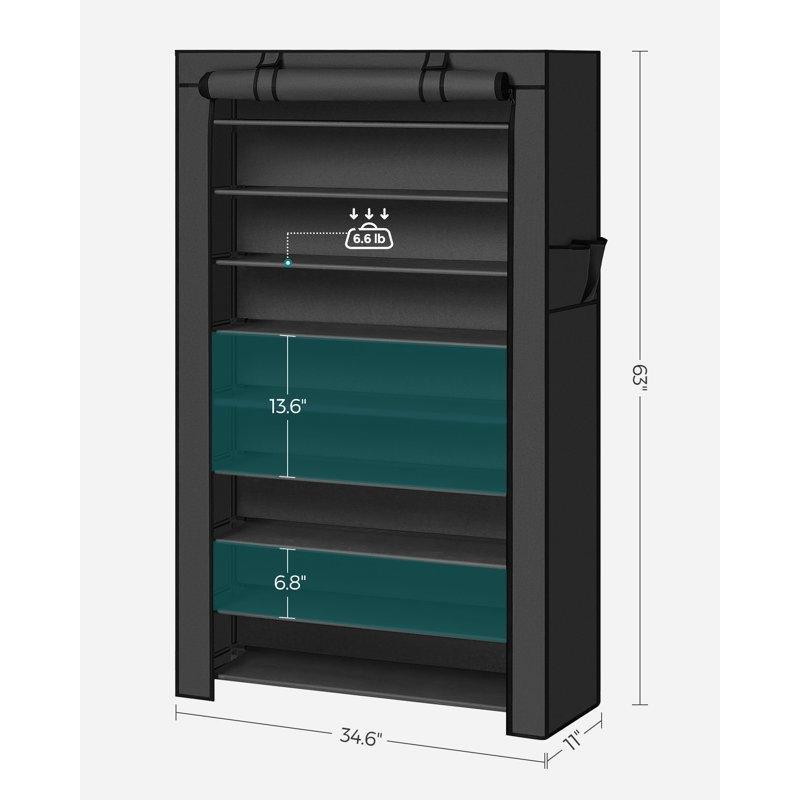 Siyah Metal Profilli 9 Katlı Fermuarlı Kapaklı Plastik Ayakkabılık - 161x88 cm - 120994