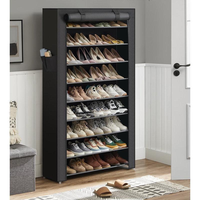 Siyah Metal Profilli 9 Katlı Fermuarlı Kapaklı Plastik Ayakkabılık - 161x88 cm - 120994